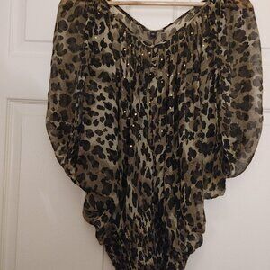 KOAN Leopard Vintage Size 44 Shirt Elastic Gathered Waistband